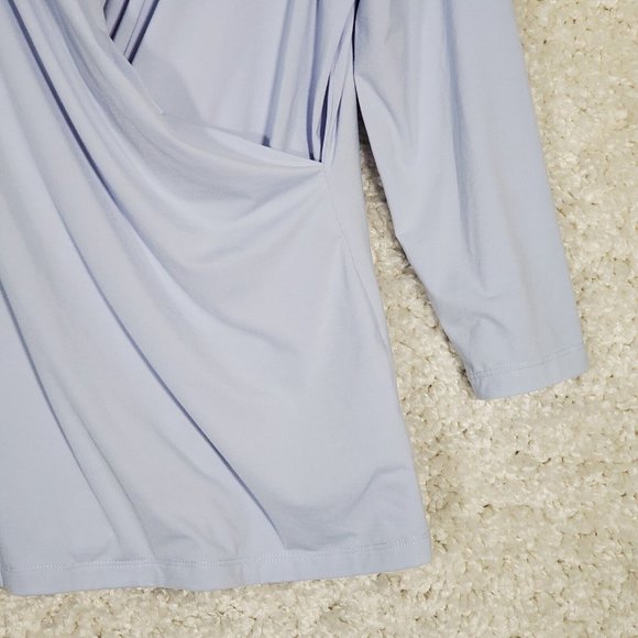 J McLaughlin Faux Wrap Top Womens Large Blue Stretch Long Sleeve Pullover Casual - Picture 2 of 11